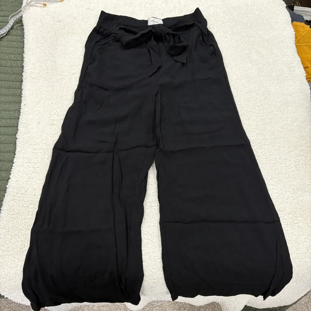 Wilfred Aritzia Faun Tie Waist Wide Leg Crop Black Sheer Lightweight Pant Medium - Picture 2 of 7